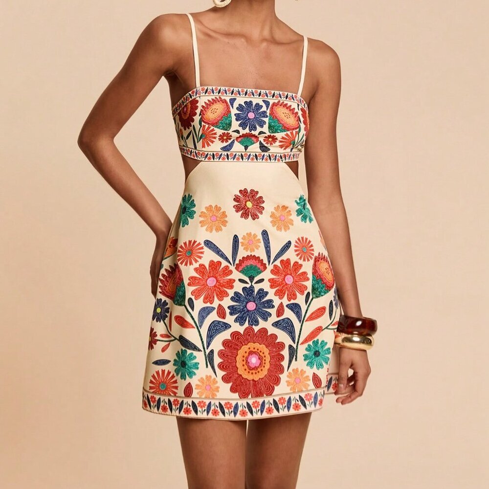 Multicolor Boho Women's Woven Print Sun Dress - Picture 5 of 7